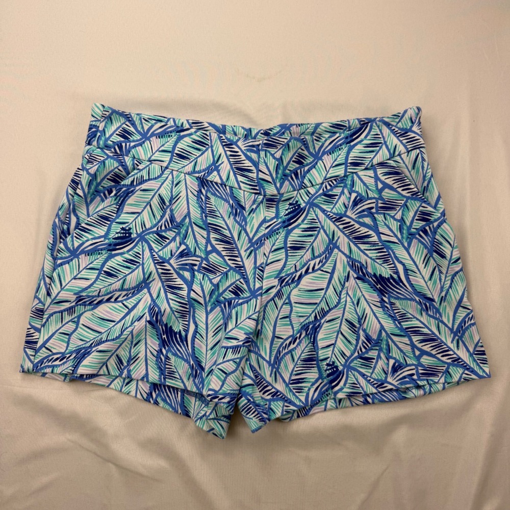 Lilly Pulitzer Callahan Shorts Women 8 Blue Palm‎ Leaves Tropical Stretch 26384